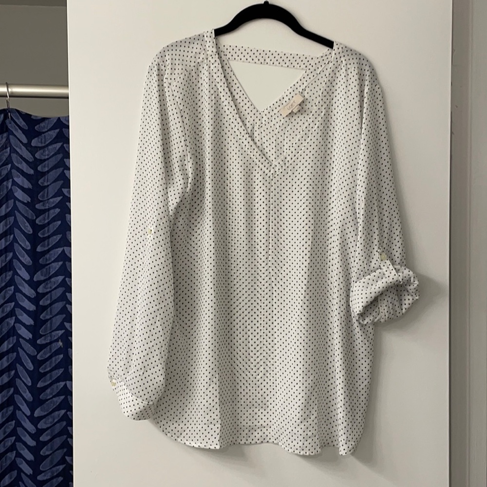 Women’s LOFT outlet blouse, size XL, white with black polka dots